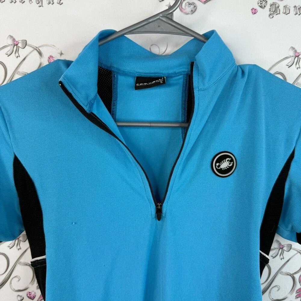 Castelli shirt polo style aqua Blue and black stretchy half zip Cycling Jersey